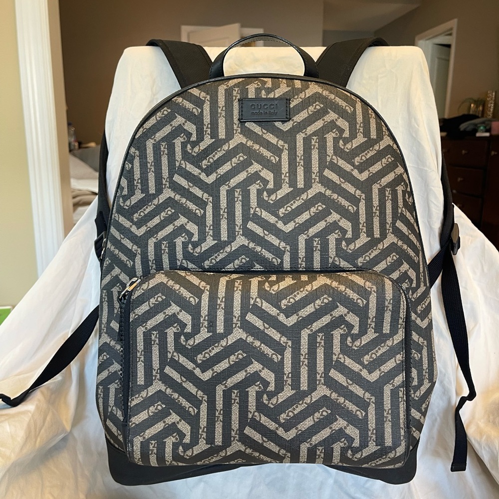 Gucci coated canvas and black leather backpack